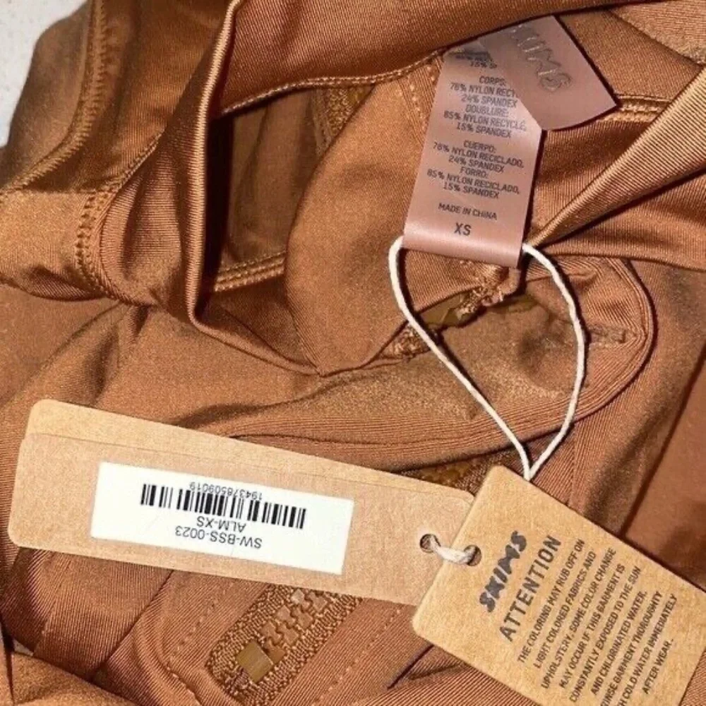 Skims Swim Mock Neck Zip up Cycle Suit Almond Wetsuit Resortwear Kim Kardashian